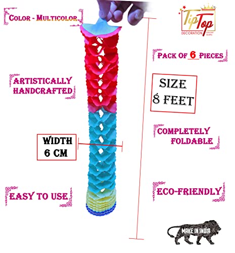 Artistic Handmade Colourful Paper Folding Chain Garlands (8 feet) (Round Shape, Pack of 6 pcs)