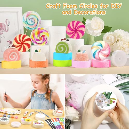 36Pcs Craft Foam Circles with Letter Stickers, Long Needles and Fishing Line for Bracelet Banner Garlands 3 Inch Round Foam Discs for Birthday Party Decorations, Sculpture, Art and Crafts Supplies - Thumbnail 7