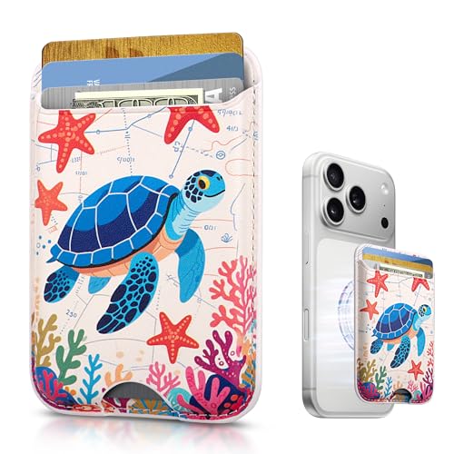 Image of KPNEOL Magnetic Mag-safe Wallet Cell Phone Card Holder for Phone Case with Mag-Safe, Stronger Magnetic RFID Leather Stick on Phone Wallet Compatible with iPhone 17 /16 /15 /14 /13 /12 Series, Turtle Color