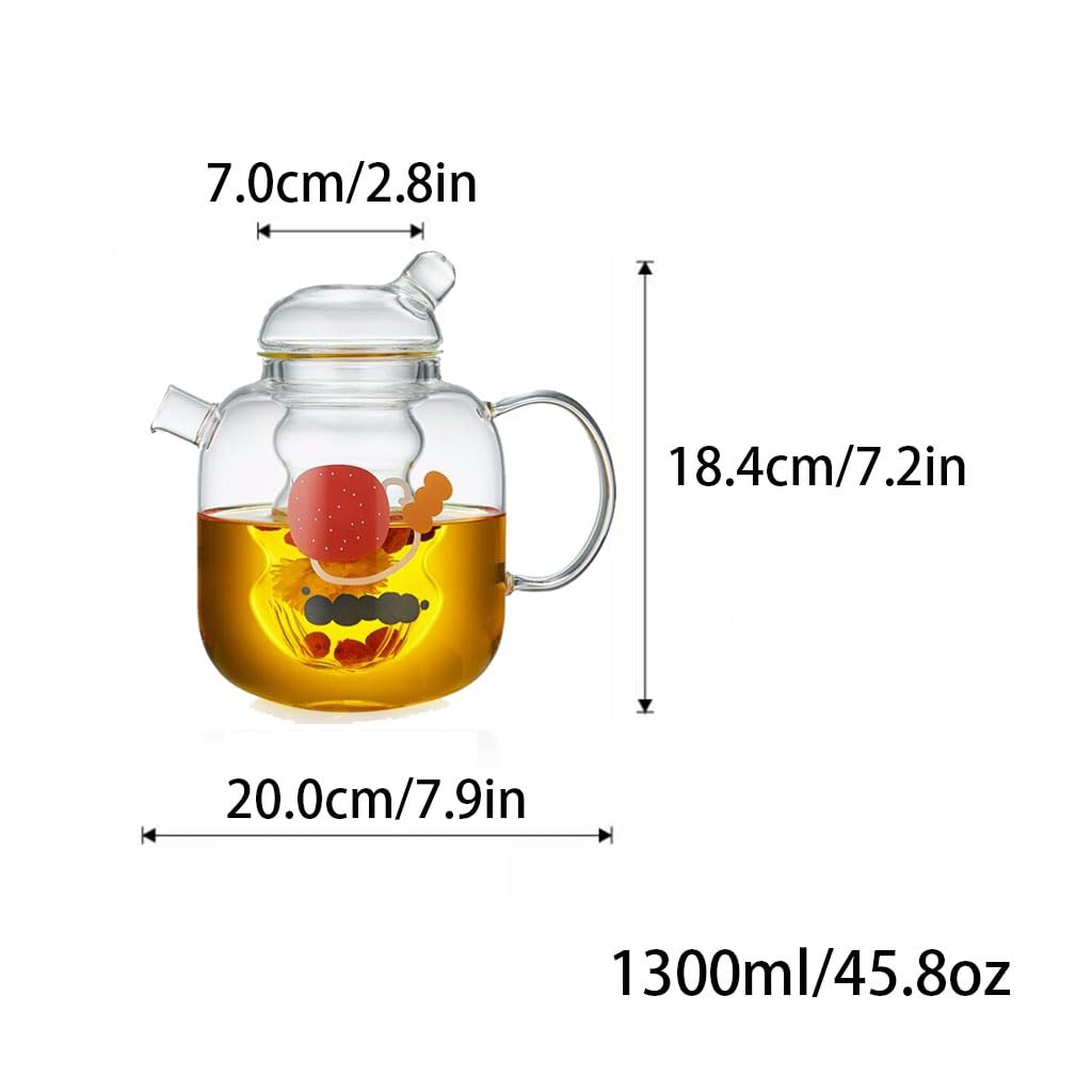 Teekanne mit großem Fassungsvermögen, Glasblumen- und Früchteteekessel, kreativer Teebereiter mit Einsatz, 1300 ml