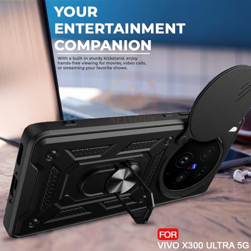 Image of Armor Bumper Back Cover Case for Vivo X300 Ultra 5G | Rotating Camera Cover, Ring Holder & Kickstand | Heavy Duty & 360 Degree Protection Back Cover for Vivo X300 Ultra 5G (Black)