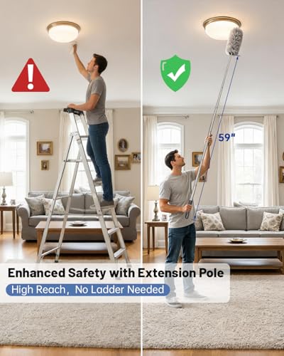 Image of Practical 3 in 1 Dusters Kit for Cleaning, Efficient Duster with Extension Pole, Upgraded High Ceiling Fan Cleaner Duster, Easy Washable Spider Cobweb Brush Duster for Blinds /Wall /Tight Spaces