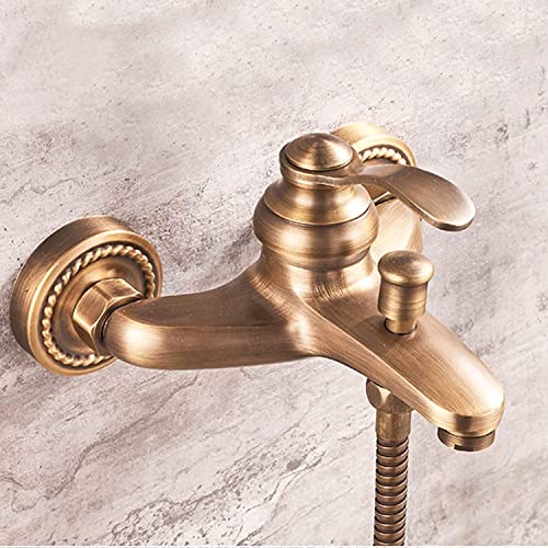 Robinet de baignoire mural en laiton antique brossé avec mitigeur de bain double commande - 8