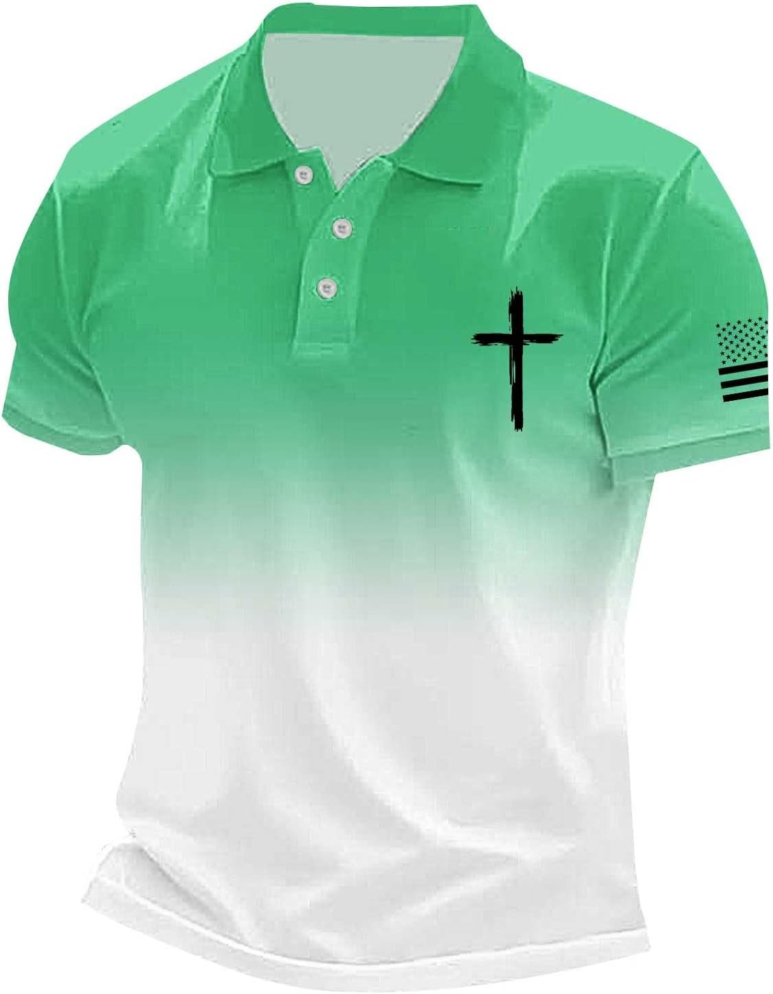 Polo Shirts for Men Independence Day Print Basic Short Sleeve Mens Polo Shirts Soft Breathable Golf Polos Shirts for Patriotic Daily Wear (Green, M)