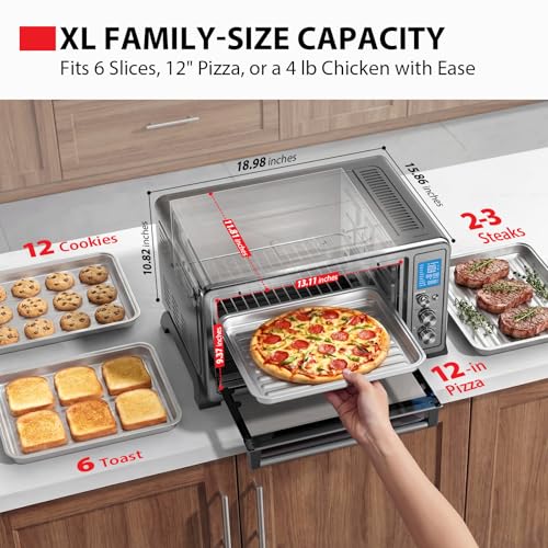Image of TOSHIBA 10-in-1 Convection Toaster Oven, 6-Slice Countertop Oven, 1500W with Toast, Bake, Broil, Rotisserie & Pizza Functions, LCD Knob Controls, 6 Accessories, Black Stainless Steel