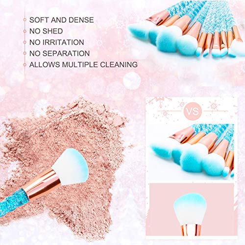 UrsoKuz Makeup Brushes, 10 PCS Essential Make up Brushes Set Acrylic Handle Series Professional Premium Synthetic Cosmetic Brushes Eyeshadow Brushes Kit for Foundation Blending Face Powder Blue