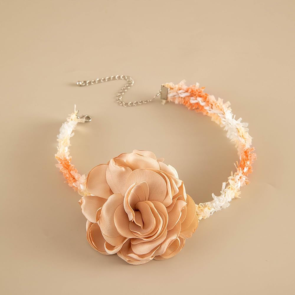 FUTIMELY Unique Rose Flower Choker Necklace for Women,Big Lace Braided Floral Collar Necklace for Bride,Fashion Camellia Flower Short Neck Accessories - Image 4