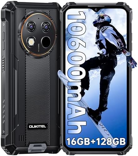 OUKITEL WP28S Rugged Smartphone Unlocked – 16GB 128GB Rugged Phone Android 14, Octa Core 10600mAh Battery IP68 Cell Phone, 6.52″ FHD+,4G Dual Sim,NFC,OTG,T-Mobile,BT5.0,Fingerprint,Black