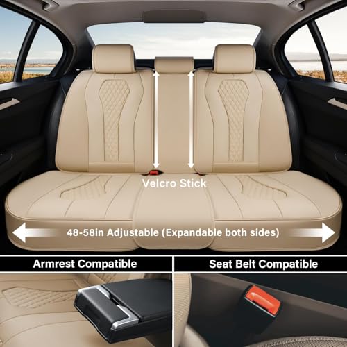 Image of Coverado Automotive Seat Covers,Back Car Seat Cover,Rear Seat Cover,3-Pieces Luxury Car Seat Cushion,Beige Seat Cover Seat Protector Universal