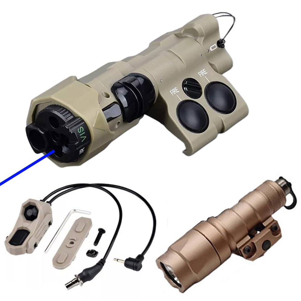 Nylon ML C1+ Box Laser Sight Indicator(with IR+Red/Green/Blue Laser+IR Fill Light+LED Light),& M300A Strong Flashlight & AX Modular Dual Remote Pressure Switch(SF+2.5 Plug) Combo,Tan