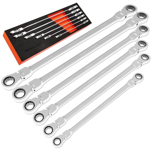 PRIDE&CRAFT 6-Piece Extra Long Flex Head Ratcheting Wrench Set - Metric Double Box End (8-19mm)