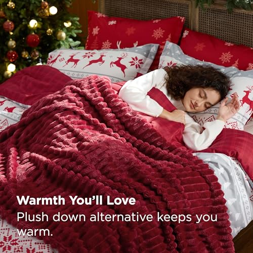 Image of Bedsure Christmas Twin Comforter Set - 4 Pieces Christmas Twin Bedding Set, Bed in a Bag with 1 Soft Reindeer Reversible Comforter, 1 Pillow Sham, 1 Throw Blanket and 1 Decorative