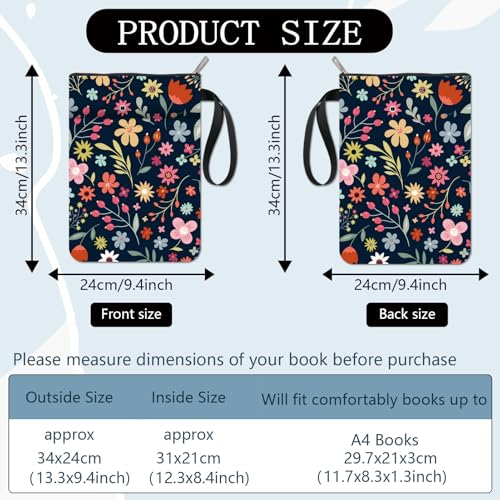 CRASPIRE Flower Book Covers Plant Book Protector Book Sleeve for Paperbacks Washable Fabric Cloth Book Cover with Zipper and Extra Sleeve Pocket for Book Lovers Classmate Gifts - Image 2