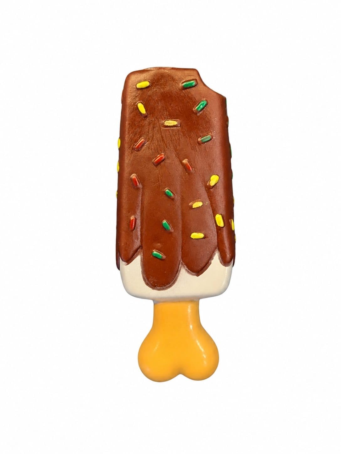 Dog Squeaky Ice Cream Lolly Toy, Soft Vinyl Chew Toy for Dogs, Interactive Puppy & Dog Toy with Internal Squeaker, Assorted Colours (Brown)