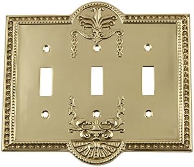 Nostalgic Warehouse 719928 Meadows Switch Plate with Triple Toggle, Polished Brass