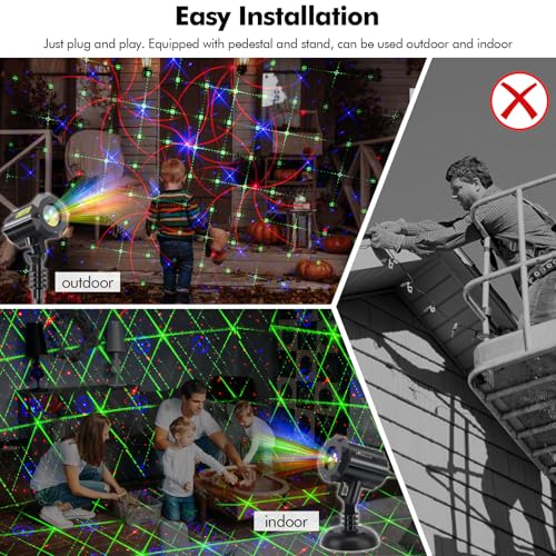 Image of Poeland 8 Patterns Christmas Laser Projector Lights, Outdoor Garden Decorative Lights with Remote Control and Security Lock for Indoor Outdoor Home Garden (Red, Green, Blue)
