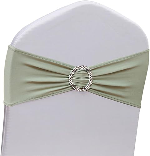 Paquete de 50 bandas elásticas de elastano verde salvia para sillas plegables, lazos de silla con hebilla deslizante para decoración de banquete de