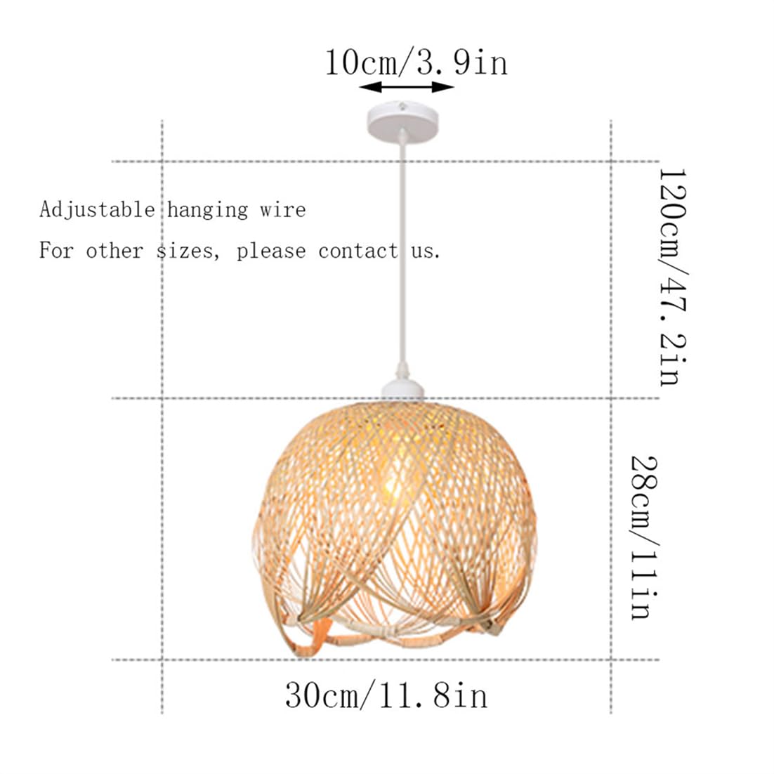 Lampadario A Forma Di Sfera Con Bocciolo Unico,Paralume In Rattan