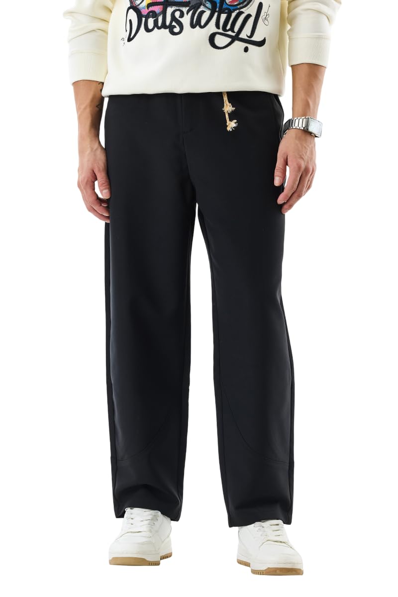 Men Casual Trousers | Relaxed Fit with Turned-Up Hem & Solid Pattern | Durable Polyester Fabric & Machine Washable for Streetwear & Everyday Comfort-image-48