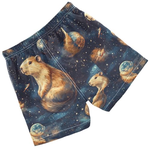 Pigsaly Boys' Swim Board Shorts Capybara Space Earth Boy's Swim Trunks Kids Swimwear 5T Multicolor2