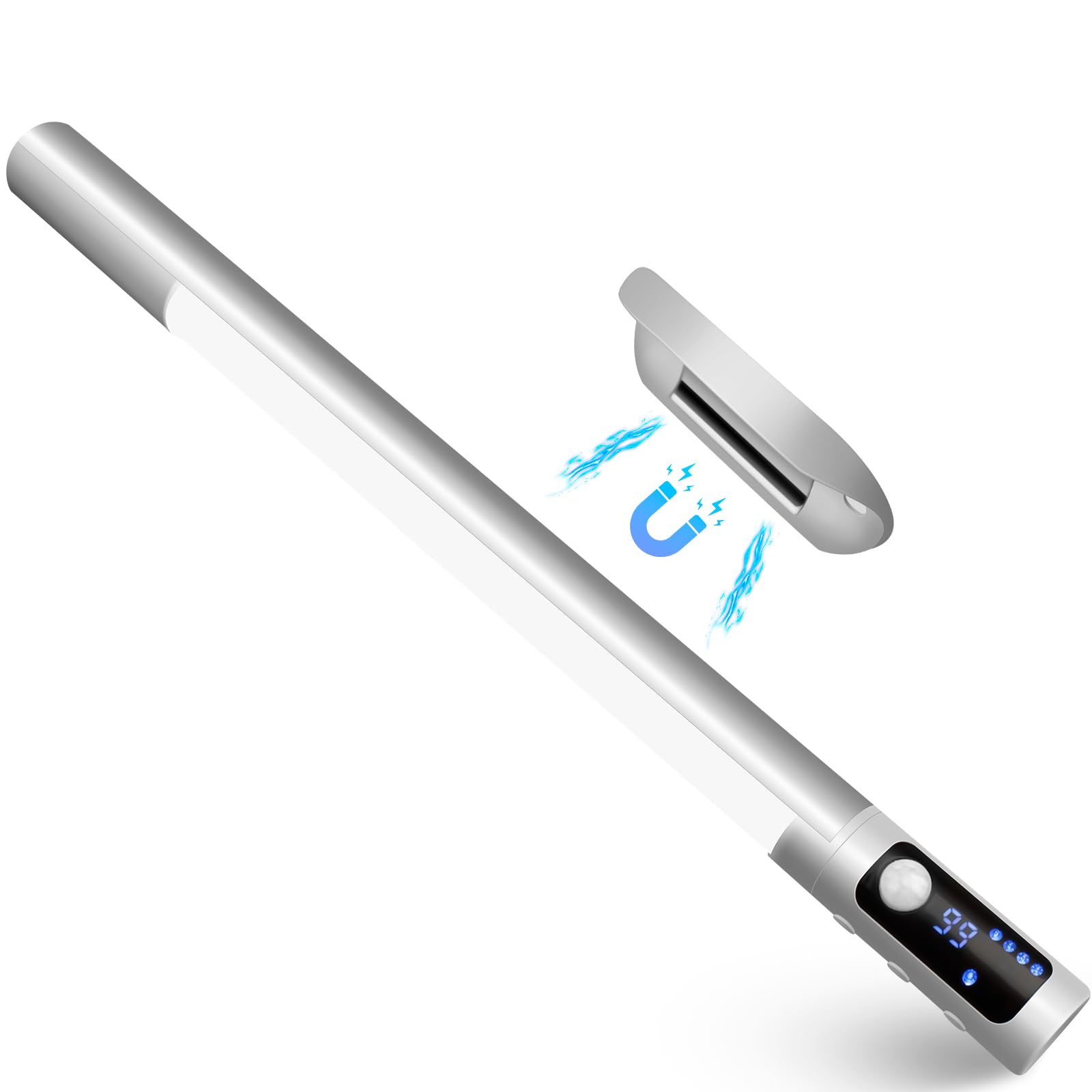 Solaverano LED Under Cabinet Lighting, Rechargeable Motion Sensor Light Indoor, 3-Color Adjustable Brightness, Kitchen Night Light with Digital Display, Magnetic Closet Light for Under Counter Use