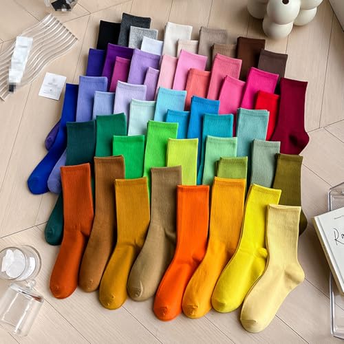Image of Womens Colorful Basic Sock -Unique Knit Cotton Crew Socks 3 Pack