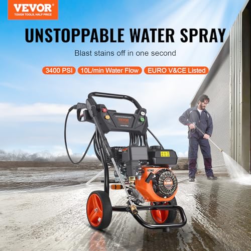 VEVOR Gashogedrukreiniger, 3400 PSI 2,6 GPM, hogedrukreiniger op gas 10l/min met aluminium pomp, spuitpistool en verlengstang, 5 spuitmondenset, voor auto's, hekken, huizen, opritten, terrassen, - Afbeelding 3