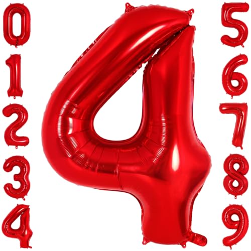 40 Inch Red Foil Number 4 Balloon for 4th Anniversary Party Birthday Decor