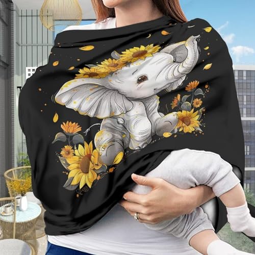 Image of ZFRXIGN Elephant Sunflower Baby Car Seat Cover Cute Nursing Breathable Scarf Carseat Canopy Multi-Use Cover Ups for Stroller High Chair Shopping Cart Gifts Animal Black