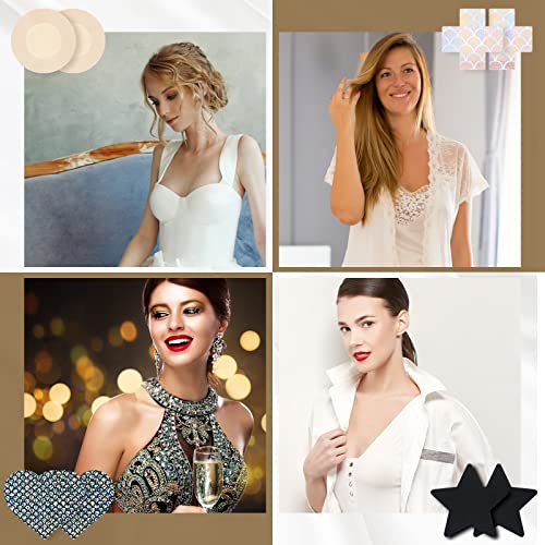 Vicenpal 30 Pairs Nipple Pasties Nipple Covers Breast Pasties Stickers For Women Disposable Invisible With Lace Black Self Multi Design Various Breast, About 6-8 Cm/ 2.36 X 3.15 Inches #TOP6