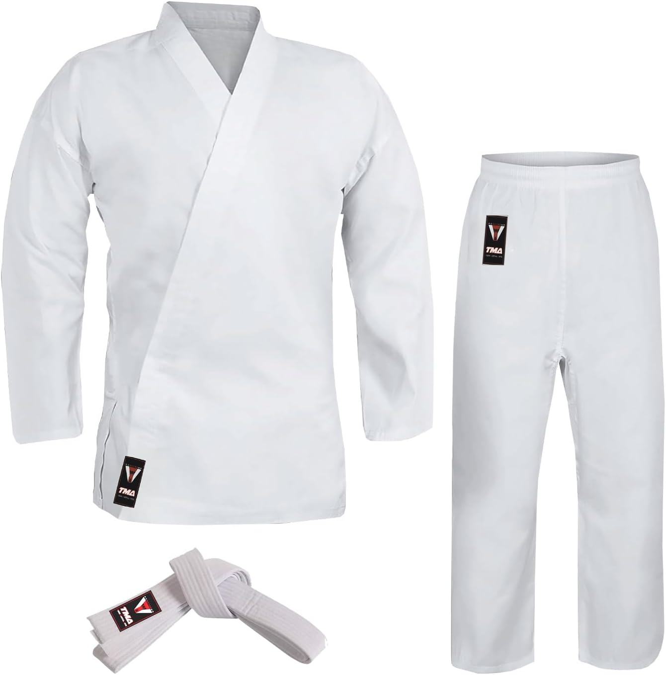 TMA Martial Arts Karate Elastic Drawstring Uniform for Kids & Adult Lightweight Student Gi 7oz with Free Belt