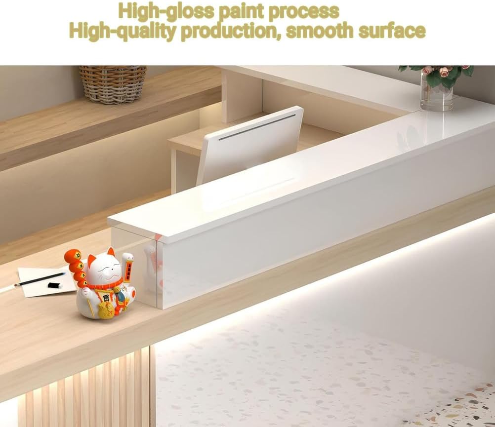 Simple Reception Desk with Locking Drawer,Professional Bar Counter for Restaurant,Clothing Store, Beauty Salon,Keyboard Tray & Thickened Top for Cashier Table & Supermarket Shelves,Beige,160c