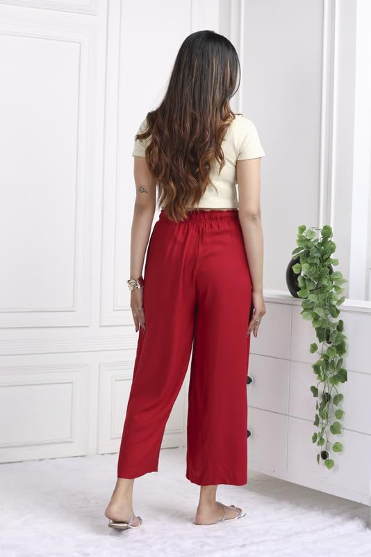 Image of Mlada Rayon Palazzo Pants for Women | Palazzo Pant for Women | Palazzo for Office Wear | Mid Rise Palazzo Pants | Regular Fit Palazzo Pants for Women | Relaxed Palazzo Pants | Solid Palazzo Pants