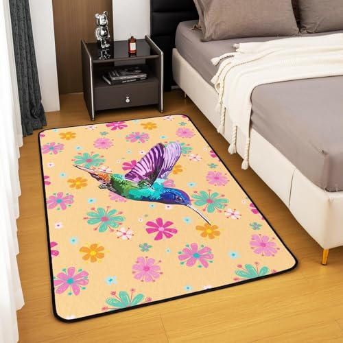Tapis de sol antidérapant oiseaux 3D 120x160cm pour salon
