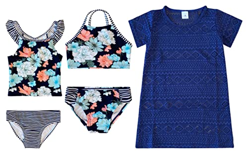 Image of Dreamwave 4 Piece Swimsuit Set: Coverup Bikini Top Tankini Top Bottom Green Floral