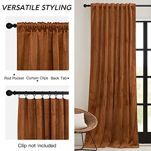 Image of RYB HOME Burnt Orange Fall Velvet Curtains for Living Room 84 inches Long | Thermal Insulated, Privacy UV Block, Noise Reducing, Energy Saving, Luxury Vintage Retro Window Decor, W52 x L84, 2 Panels