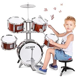 m zimoon Kids Drum Kit, Jazz Kids Drum Set 5 Drums, Musical toy Instruments Upgraded Band Rock Sets with Stool Pedal…