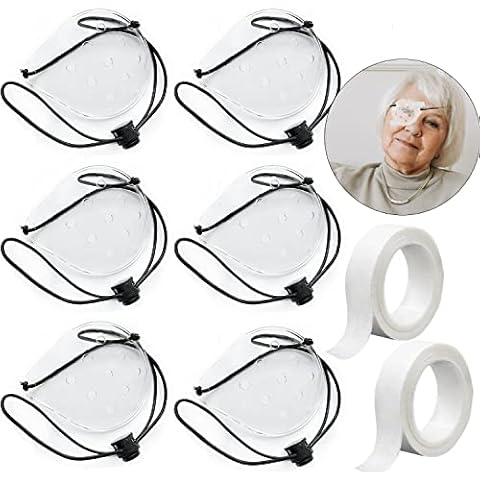 Vandorla Eye Shield, 6 Pcs Plastic Eye Shield Eye Patch for Eye Surgery Covering Breathable After Surgery Eye Protection with 2 Roll Tape & 6 Elastic Rope, Clear Cover
