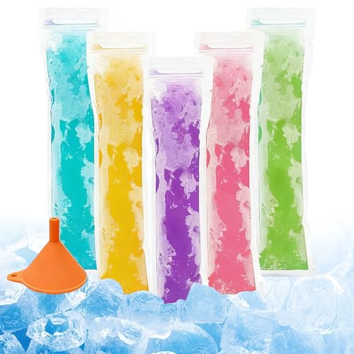 Wassereis Tüten 200 Stück Wassereis Tüten zum Befüllen Wiederverwendbare Eistüten Plastik BPA-Frei Wiederverwendbar Mit Trichter Eistüten für DIY Hausgemacht Eis Am Stiel Joghurt Saft & Smoothies