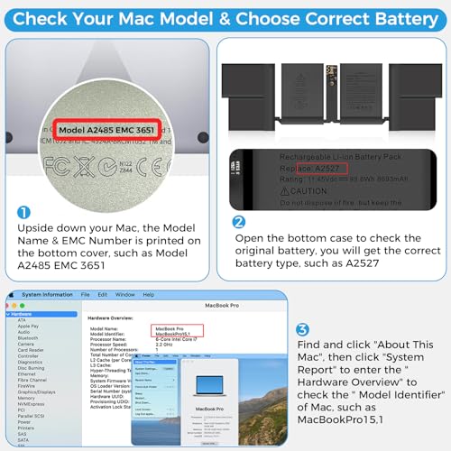 Image of A2485 Battery,A2527 Replacement Battery for MacBook Pro 16 inch (Late 2021) Battery A2485 EMC3651 (Upgraded High Performance 11.45V 99.6Wh 8693mAh)