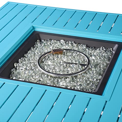 Image of Square 42 in. x 42 in. Aluminum Propane Fire Pit Table with Glass Beads, Two Covers, Lid, 57,000 BTUs in Blue Finish