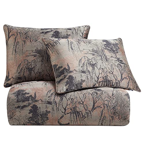 Hiend Accents Pastoral Jacquard 3 Piece Comforter Set With Pillow Shams, Super King, Rose Metallic Tree Floral Abstract Pattern, Modern Style Luxury Bedding Set, 1 Comforter Cover, 2 Pillowcases #TOP1