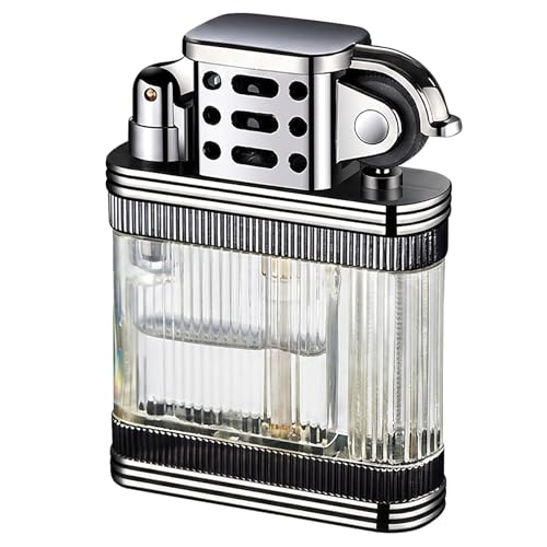 Encendedor de butano, tanque de combustible transparente recargable, diseño vintage de trinchera, encendedor fresco para hombres, padres, regalos para marido