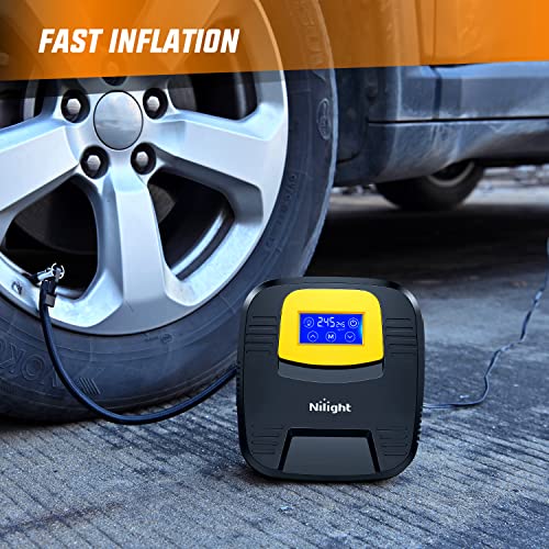Image of Nilight Tire Inflator Air Compressor Portable Pump for 12V DC Car Tires with Digital Pressure Gauge 150PSI Auto LED Light Cars ATVs Bicycles