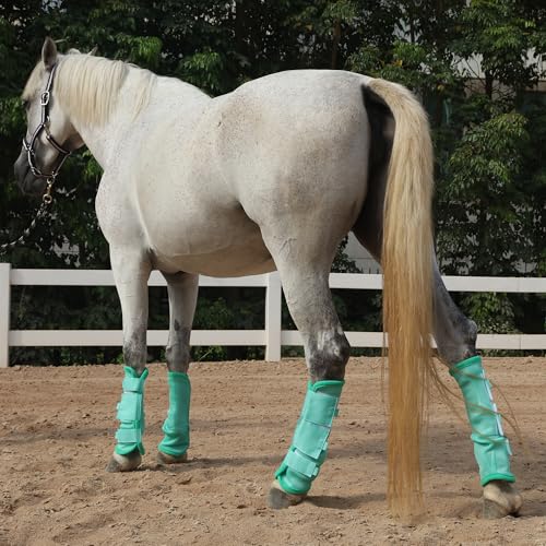 Image of LEAFOREST Horse Fly Boots Set of 4 - Non Slip Leg Protection for Donkey Mini Pony Draft, Breathable Mesh Fly Boots for Pasture & Barn Use Green Pony