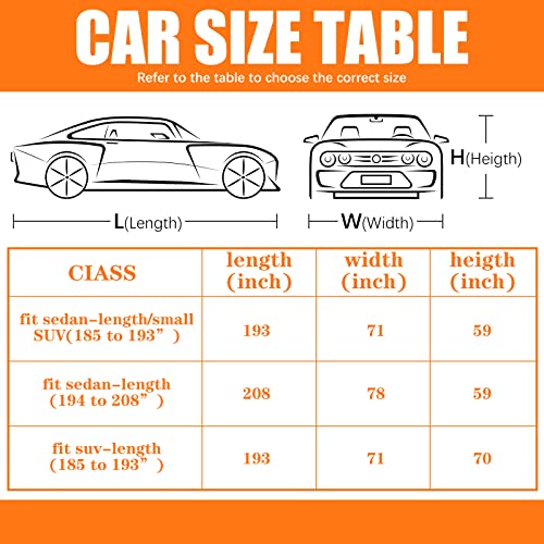 Full Car Cover Waterproof Most Weather For Automobiles, Outdoor Full Cover Rain Uv Protection Sun, Scratch Resistant Windproof Universal (Black, Orange, Fit Sedan Length/Small Suv (185-193'') 59'' H) #TOP2