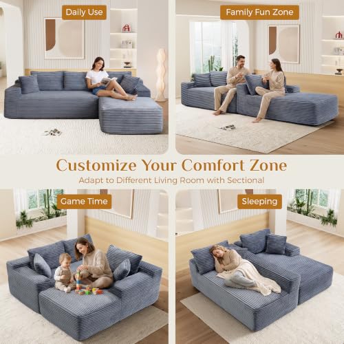 Image of 96 inch Boneless Cloud Sectional Couches for Living Room, Comfy Fluffy L Shaped Memory Foam Deep Seat Boneless Couch, Modular Sectional Sofa with Right Facing Chaise, Grey