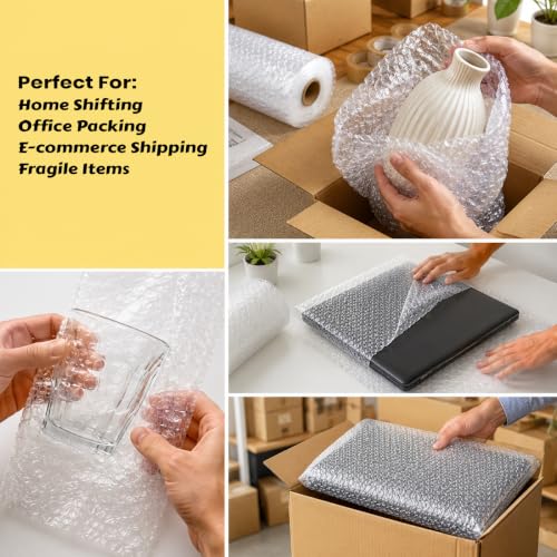 Image of Glaze Protective Bubble Wrap Roll | Air Cushion Packaging Material for Glassware, Electronics, Crockery & Fragile Products | Lightweight & Durable (1 metre)