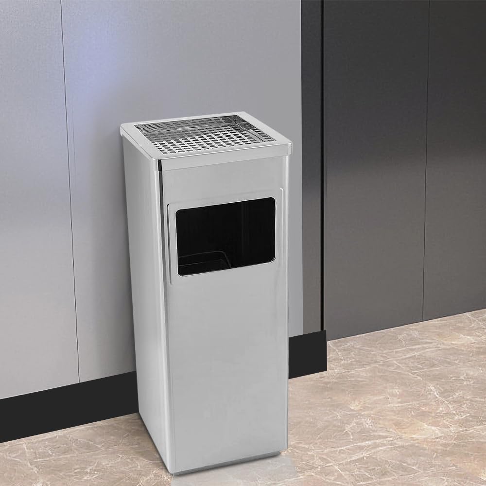 HUOLE Poubelle à Cendrier d'Hôtel Poubelle de Recyclage Ordure Déchet Extérieur Ecole Unité Bureau Restaurant Hôpital-Argent (2 PC) 30 * 24 * 60cm-48L