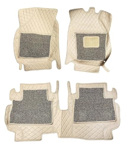 Image of Auto Hub 7d Car Floor Mat Complete Set Double-Stiched, Waterproof and Washable Compatible with TUV300 (Color : Beige)